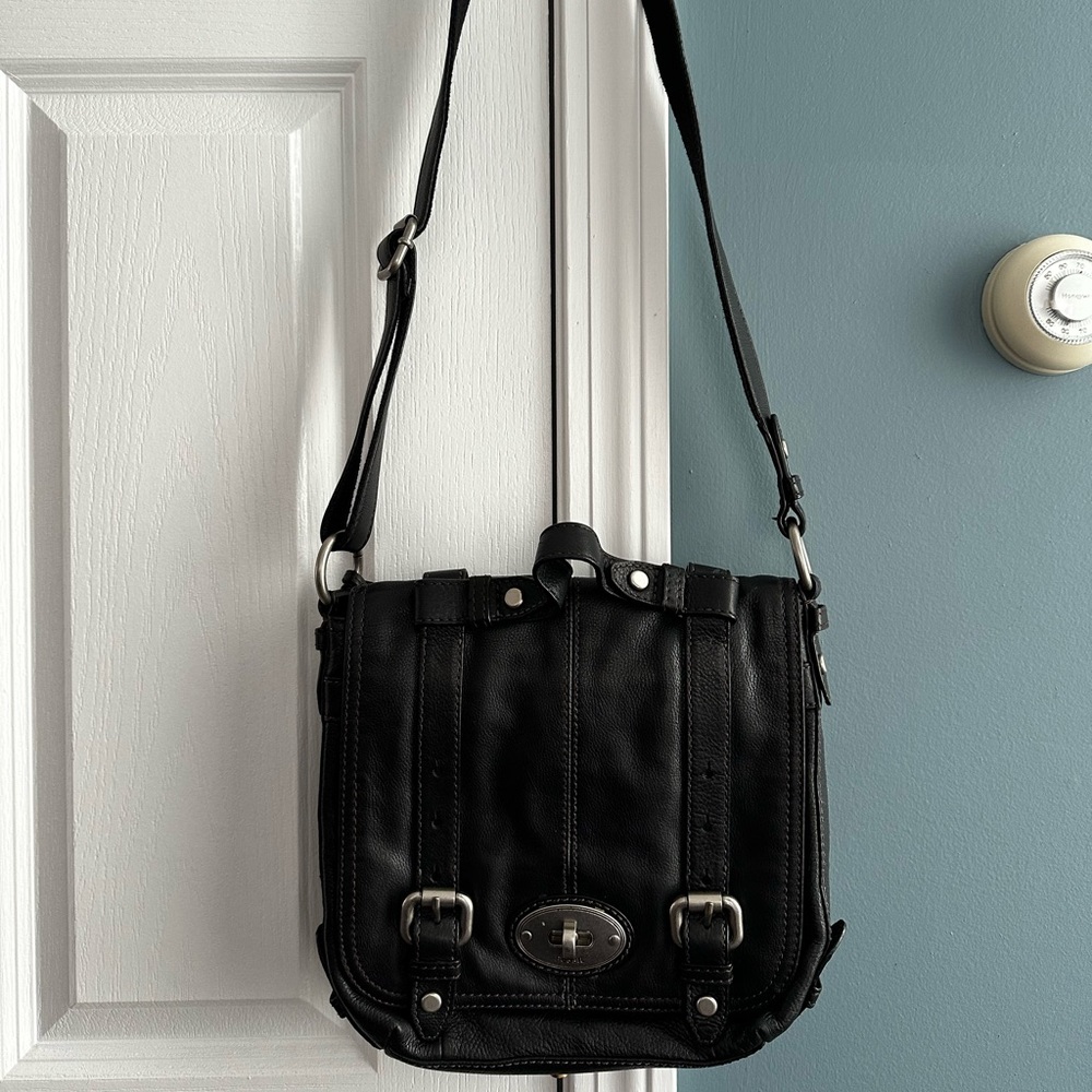 Fossil Maddox Black Leather Bag with Silver Hardware
